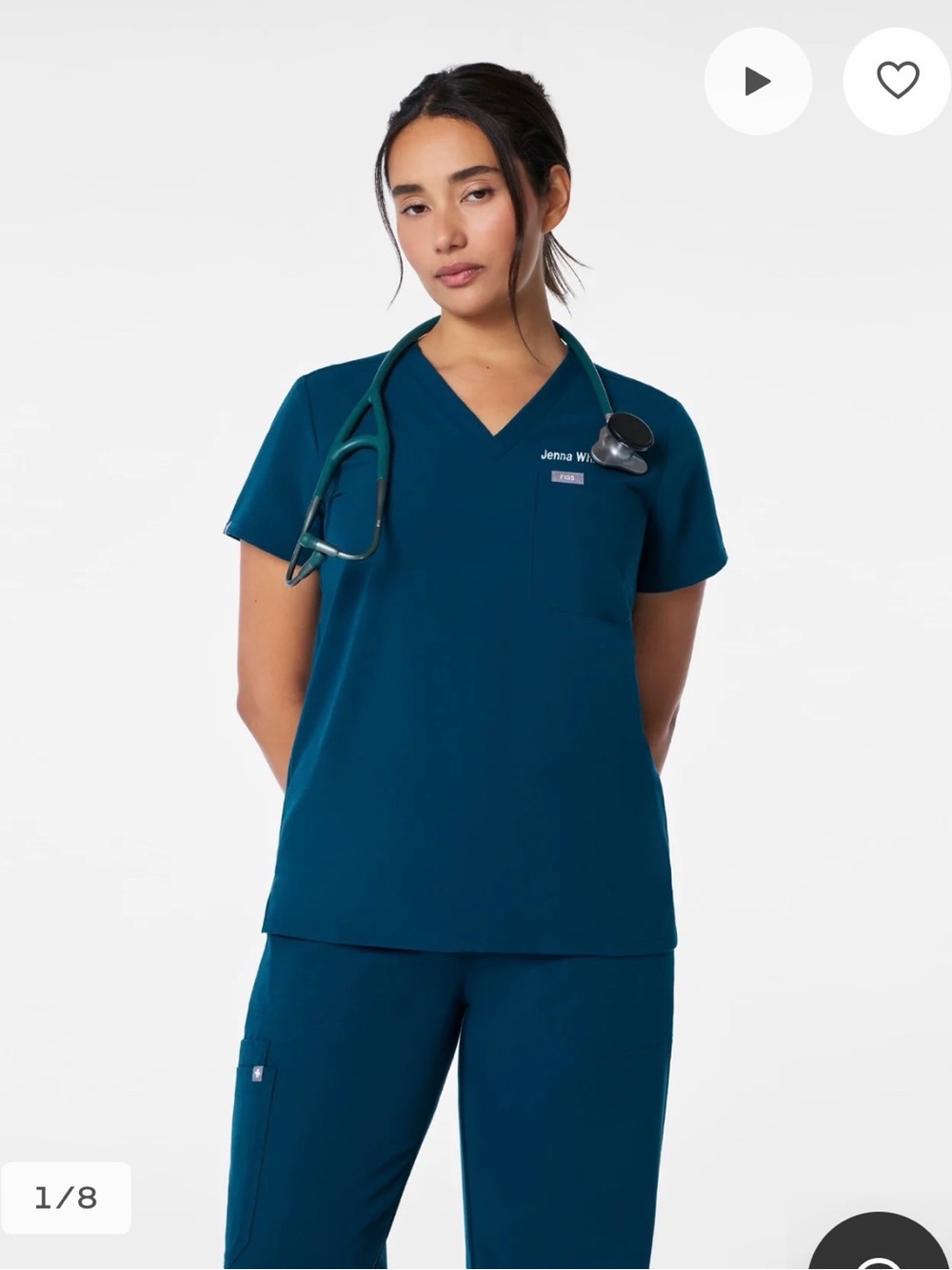 Figs Teal V-Neck Short Sleeve Scrub Top